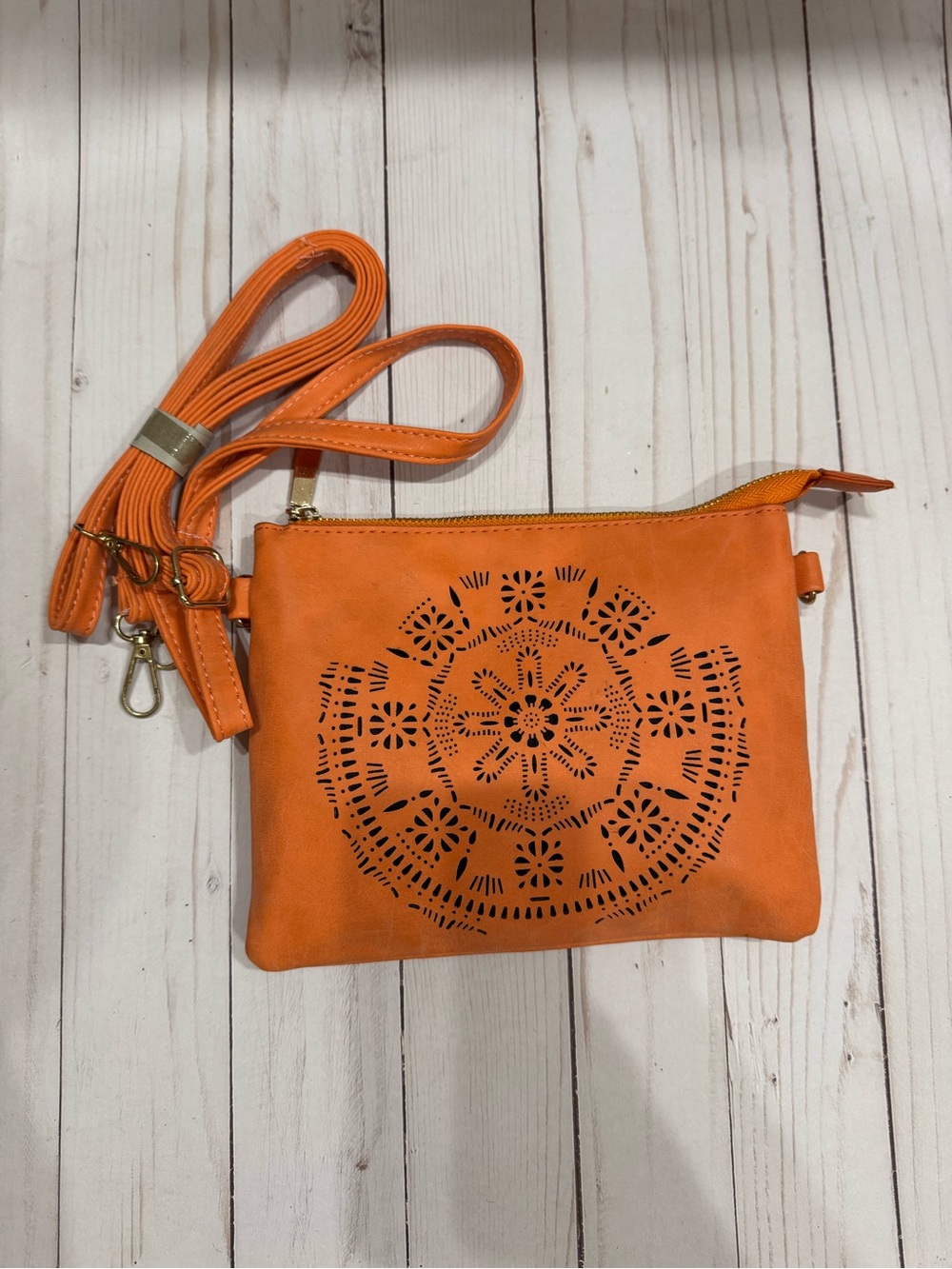 Orange Laser-Cut Floral Crossbody Purse for Women